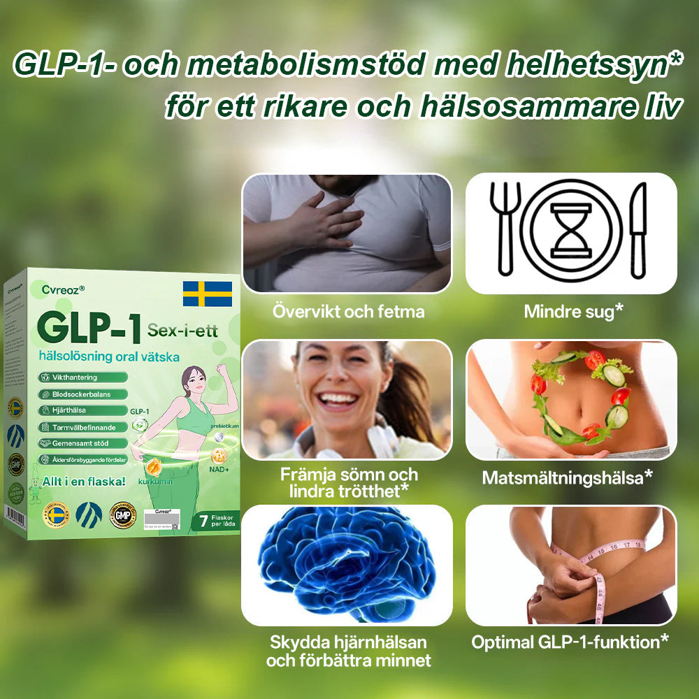 Officiell butik | CVREOZ® GLP-1 Sex-i-Ett Hälsolösning Oral Vätska (Bara en gång om dagen, synliga resultat på 7 dagar) För övervikt, hjärt- och kärlhälsa, diabetes, sömnapné, tarmhälsa, ledbesvär och mer därtill.